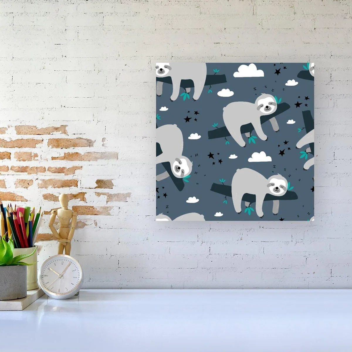 Sleeping Sloth Pattern Canvas Print - Blue / Large – image 4