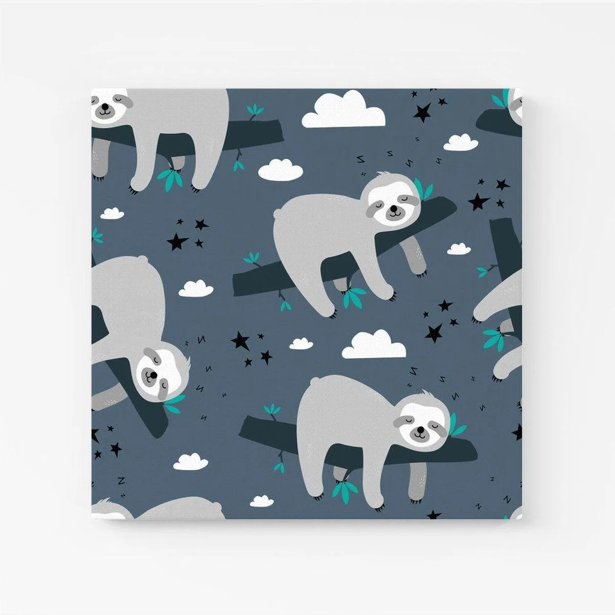Sleeping Sloth Pattern Canvas Print - Blue / Large – image 1