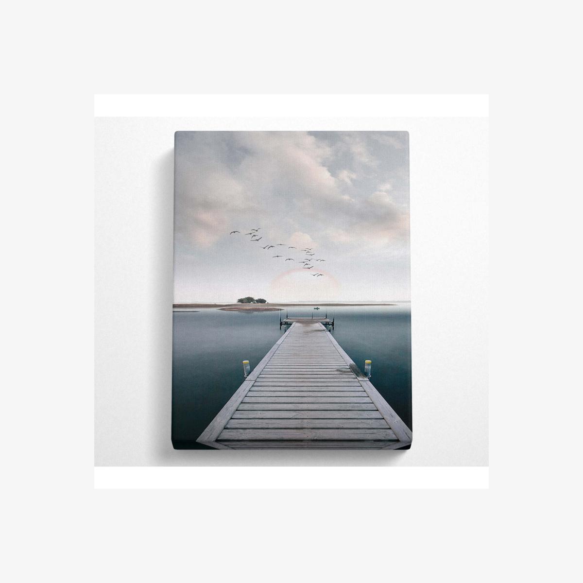 Board Walk View On Lake Canvas Print - Black / 35.56cm