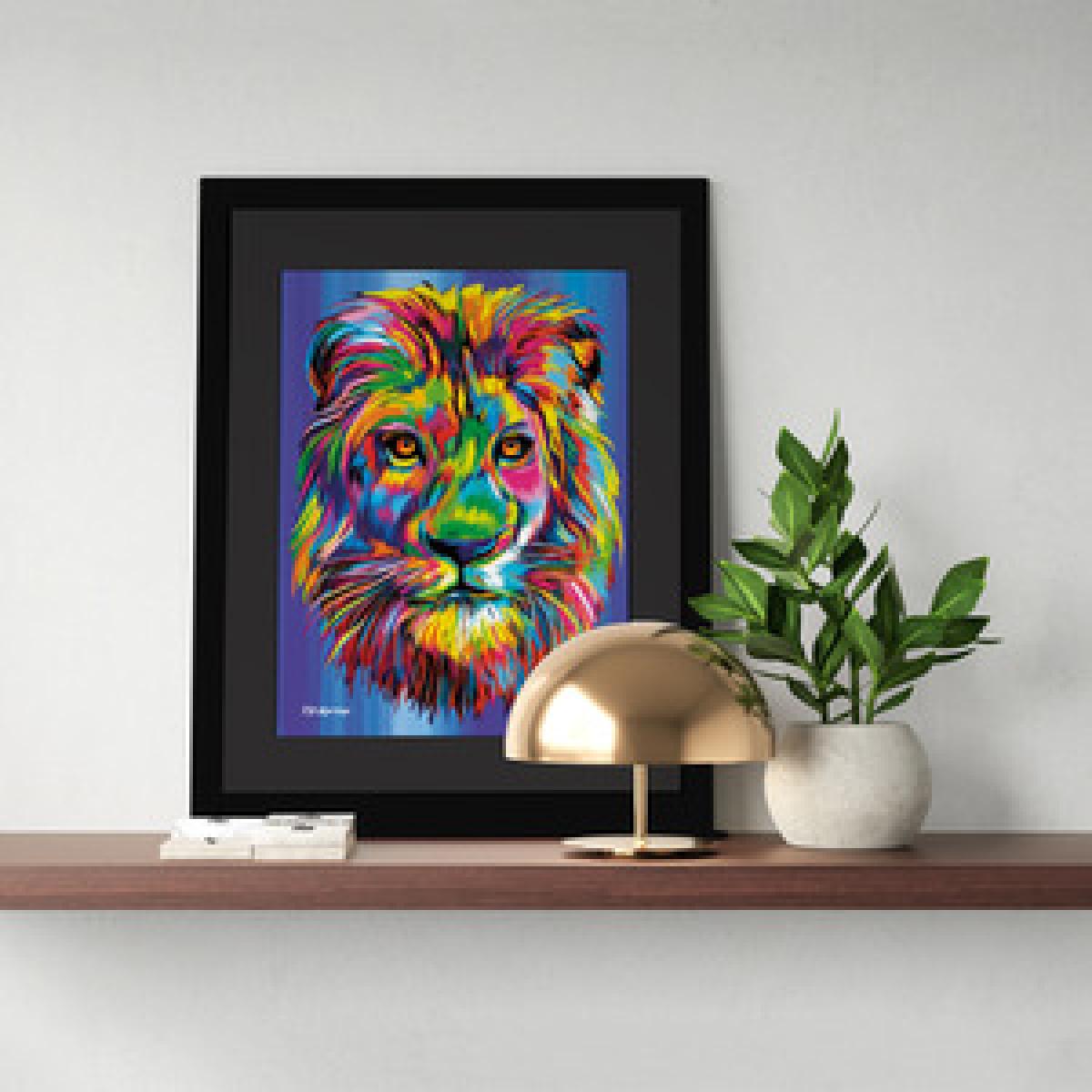 Elliot the Lion Framed Wall Art - Blue - White / 53.5cm – image 2