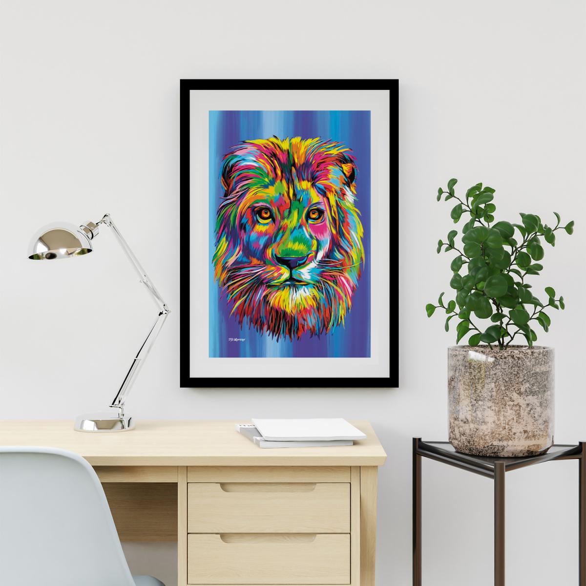 Elliot the Lion Framed Wall Art - Blue - White / 53.5cm – image 1