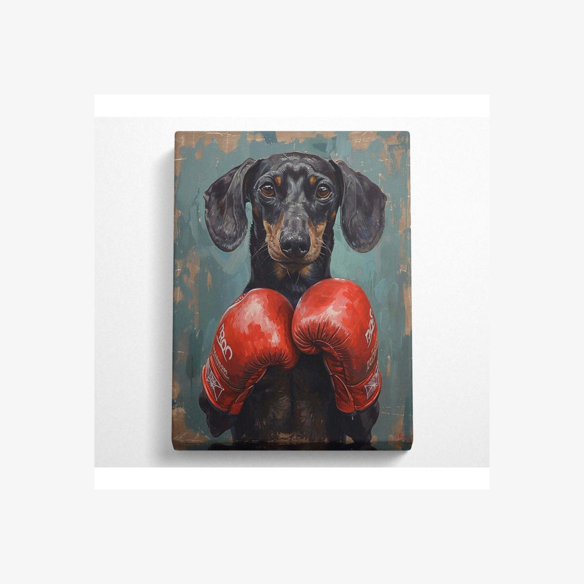 Boxing Dachshund Canvas Print - Black / 81.28cm