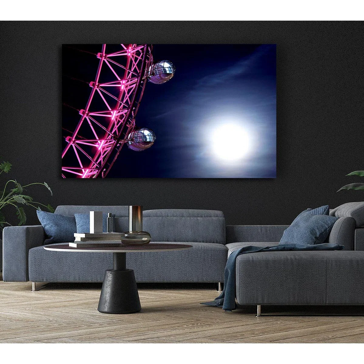 London Eye Pods In The Moonlight Canvas Print Wall Art - Yellow / 35.56cm – image 6