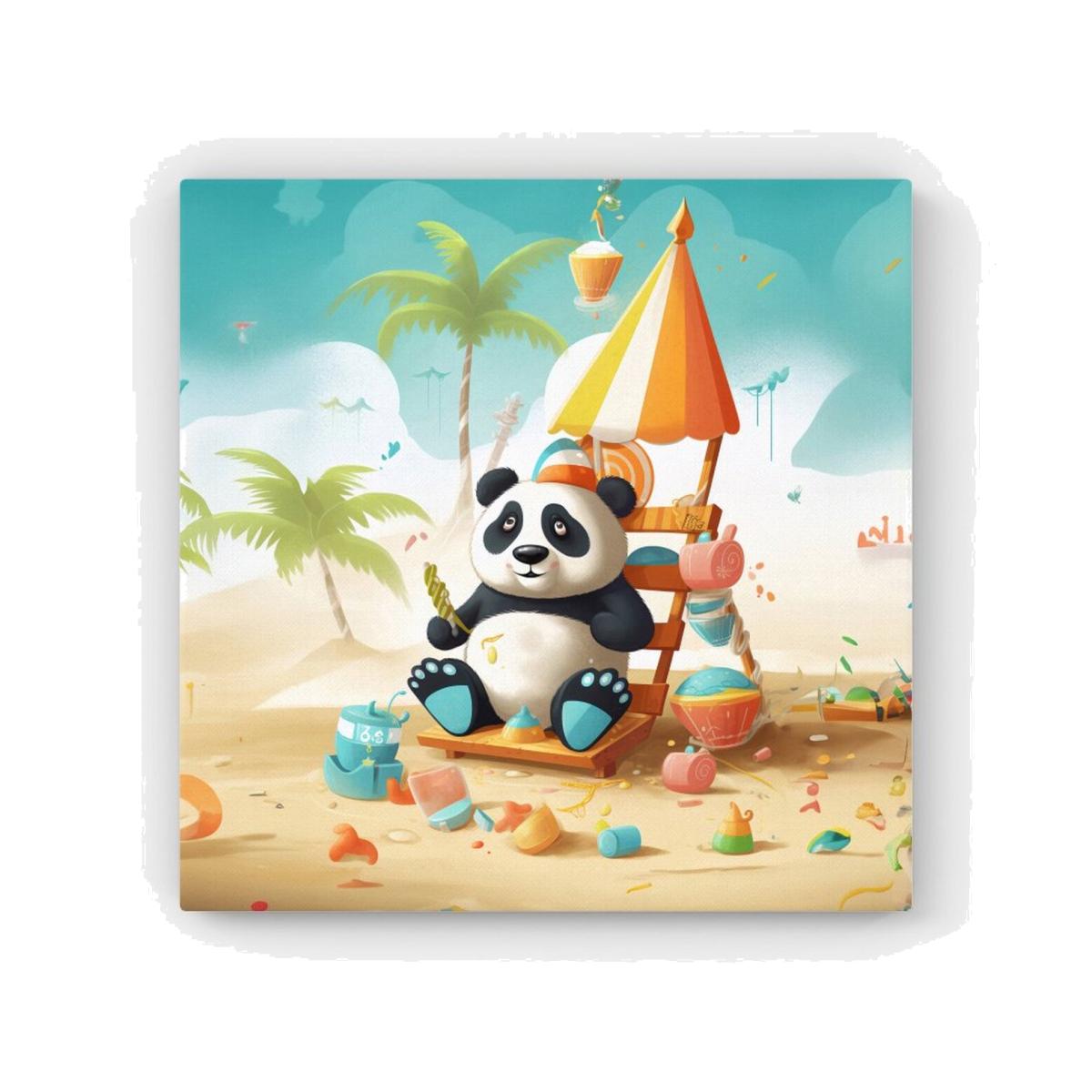 Happy Panda On A Beach Holiday HD Metal Print - Yellow / 40cm