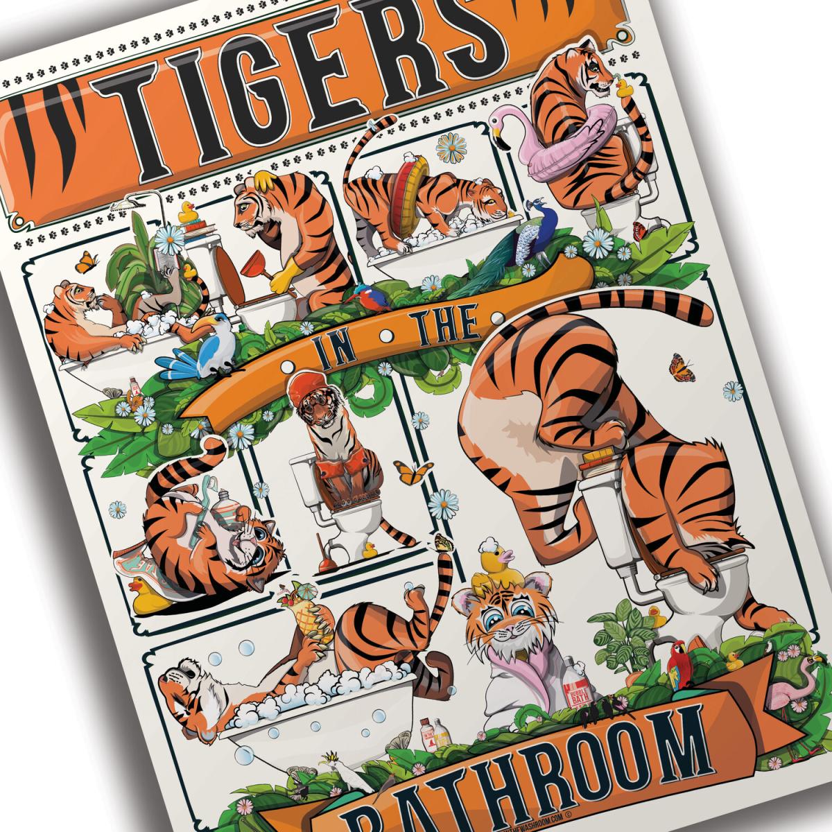 Tigers in the Bathroom Funny Bathroom Poster - Orange and Black / 60.9cm / Framed – image 2