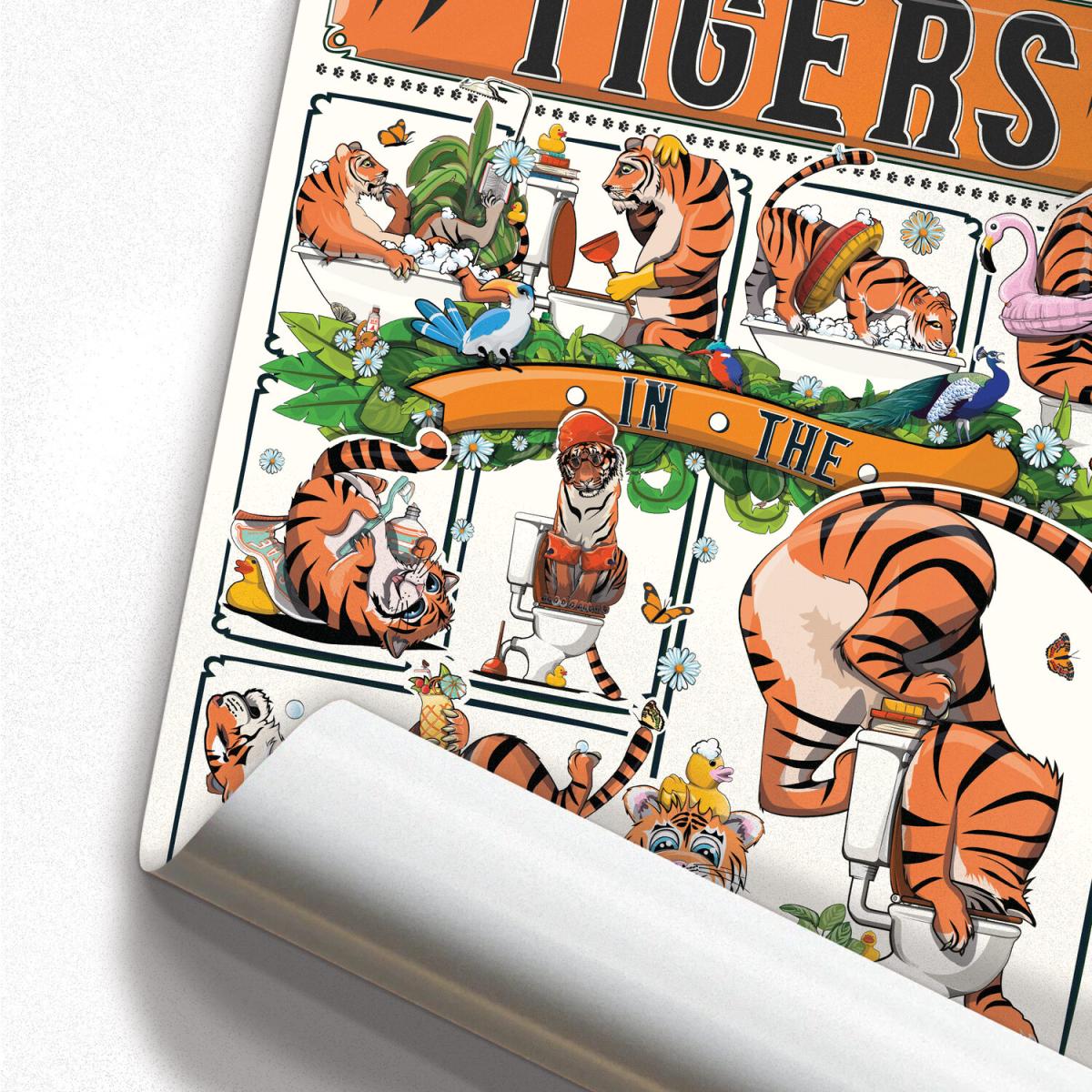 Tigers in the Bathroom Funny Bathroom Poster - Orange and Black / 60.9cm / Framed – image 7