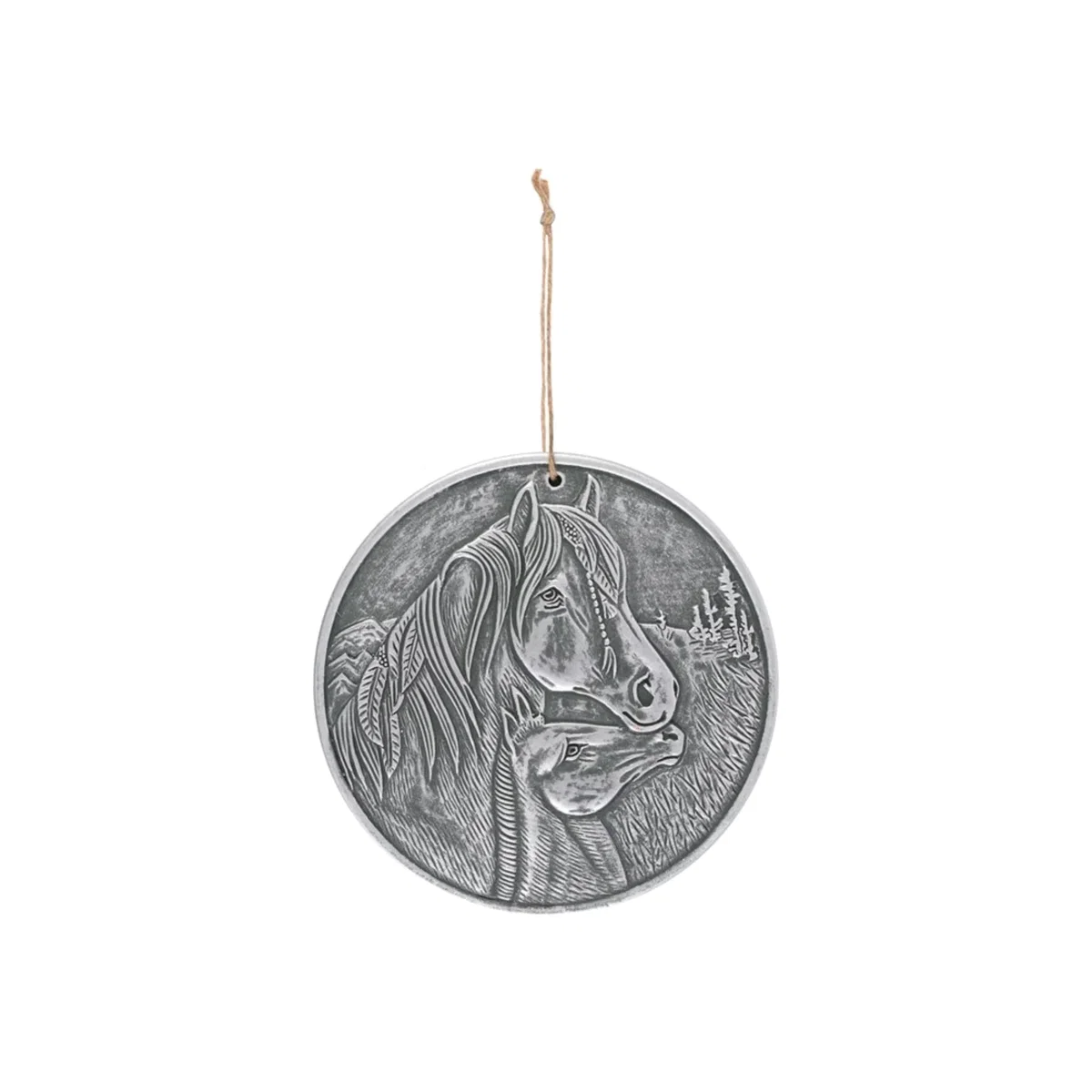 Silver Terracotta Apache Horse Plaque by Handcrafted Art - Silver