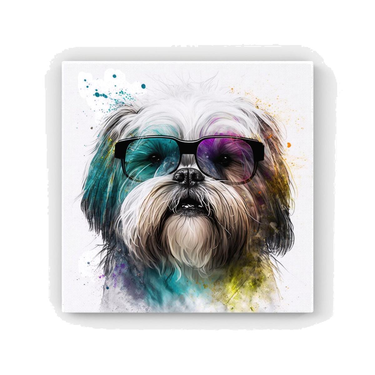 Lhasa Apso Face Glasses Splashart HD Metal Print - Neutral / 30cm