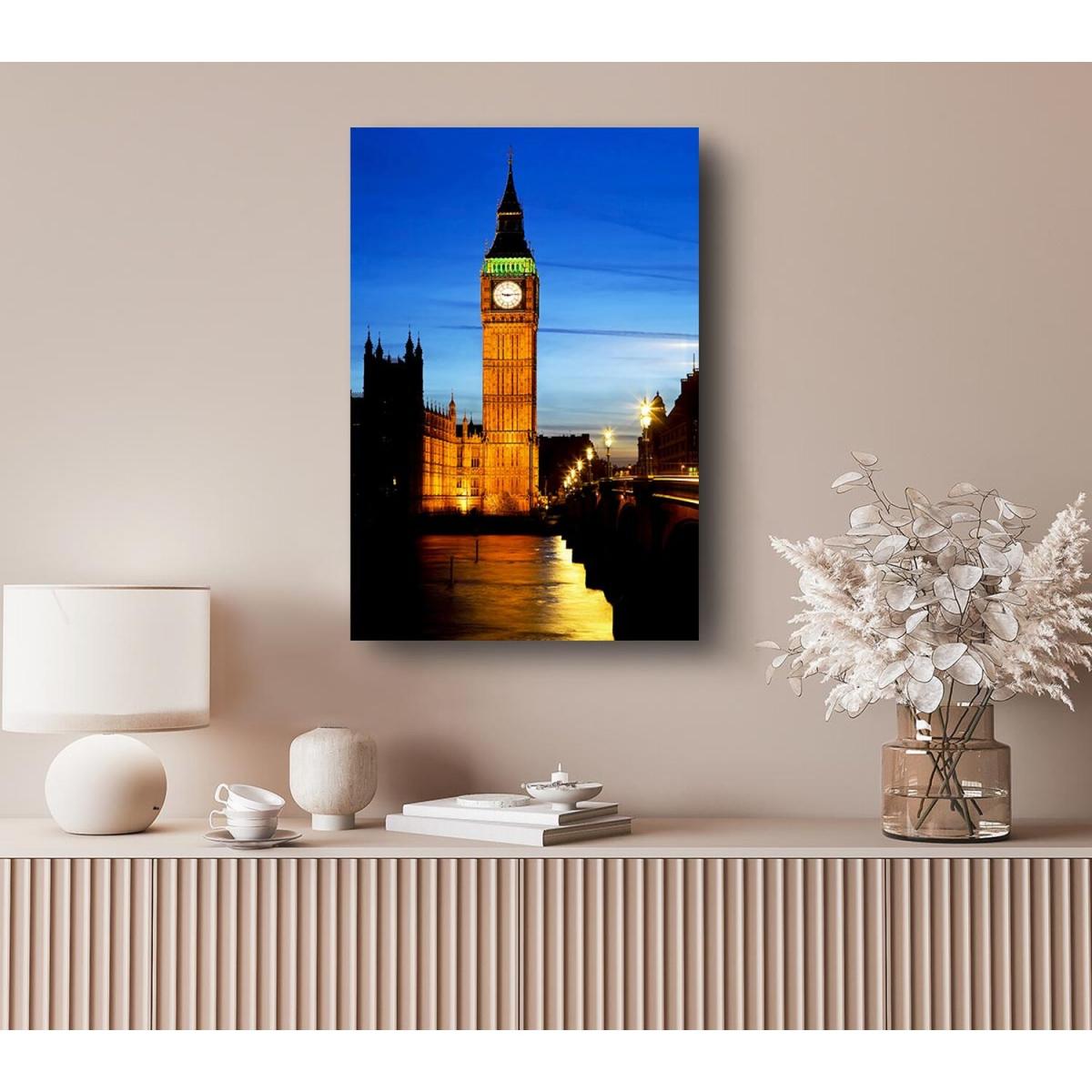 London Thames Reflection Of Big Ben Canvas Print Wall Art - Yellow / 35.56cm – image 4