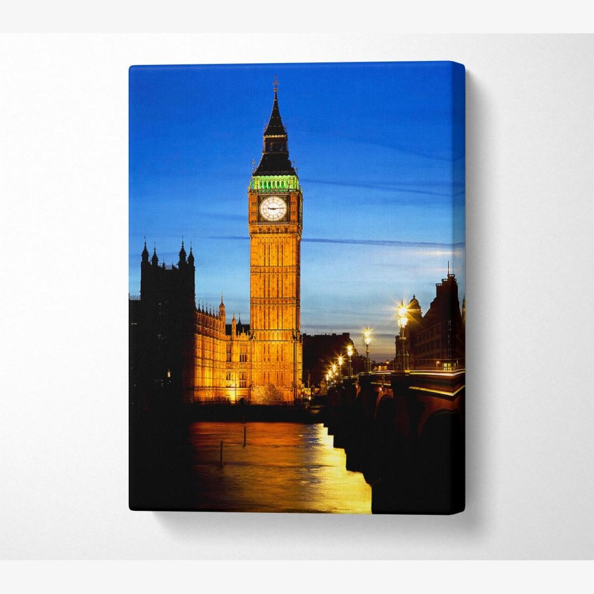 London Thames Reflection Of Big Ben Canvas Print Wall Art - Yellow / 35.56cm – image 1