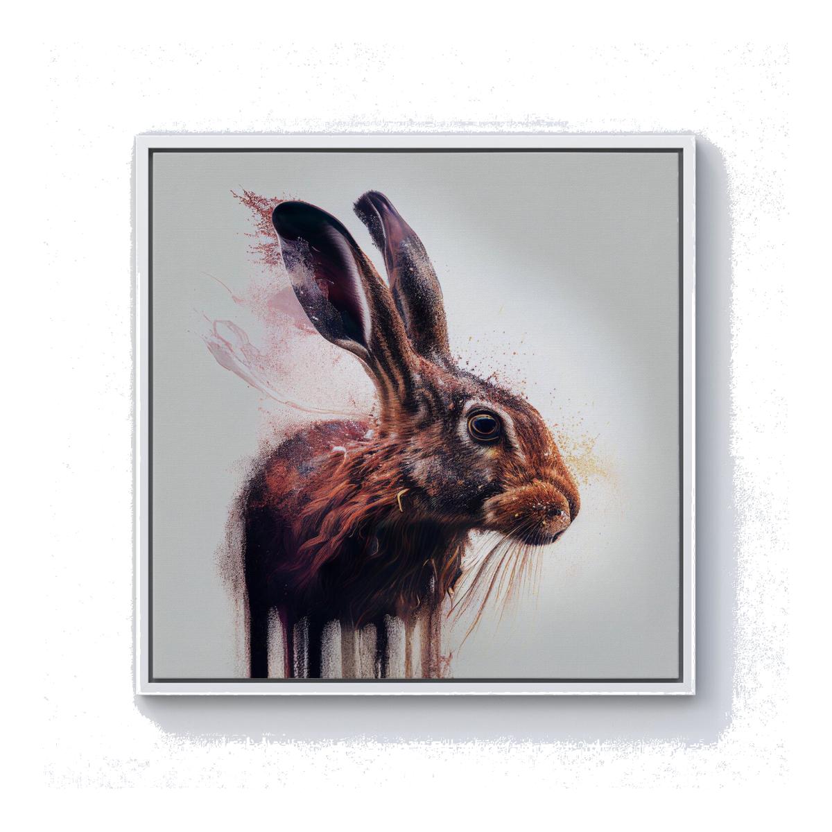Hare Face Splashart Canvas Print - Brown / 101.6cm / White Frame
