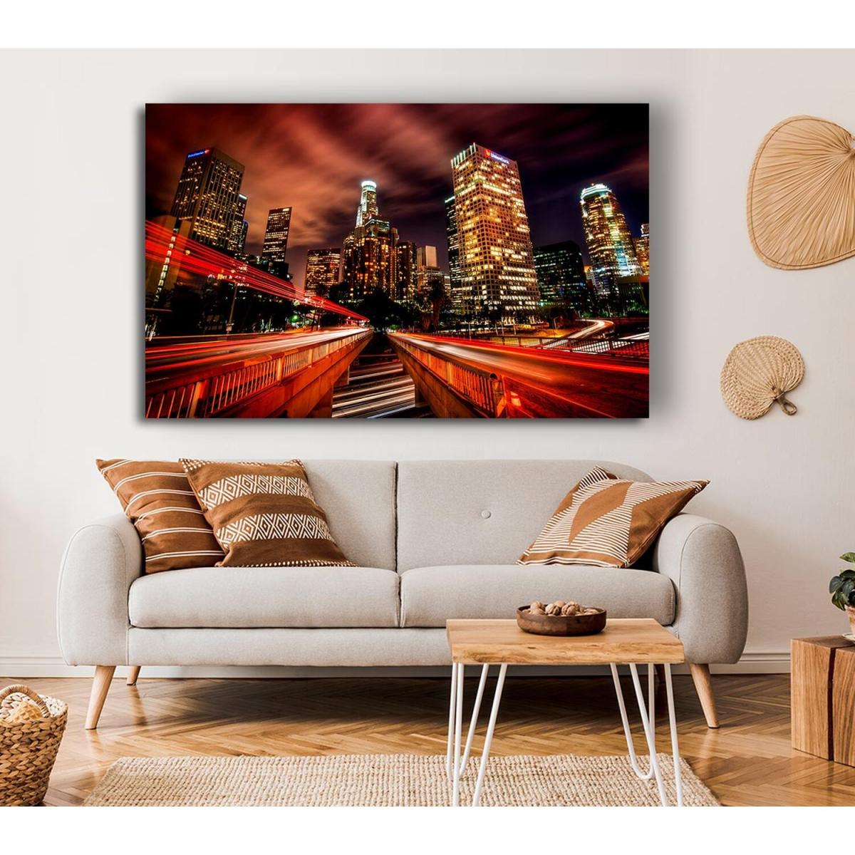 Downtown Los Angeles At Night Canvas Print Wall Art - Yellow / 50.8cm – image 3