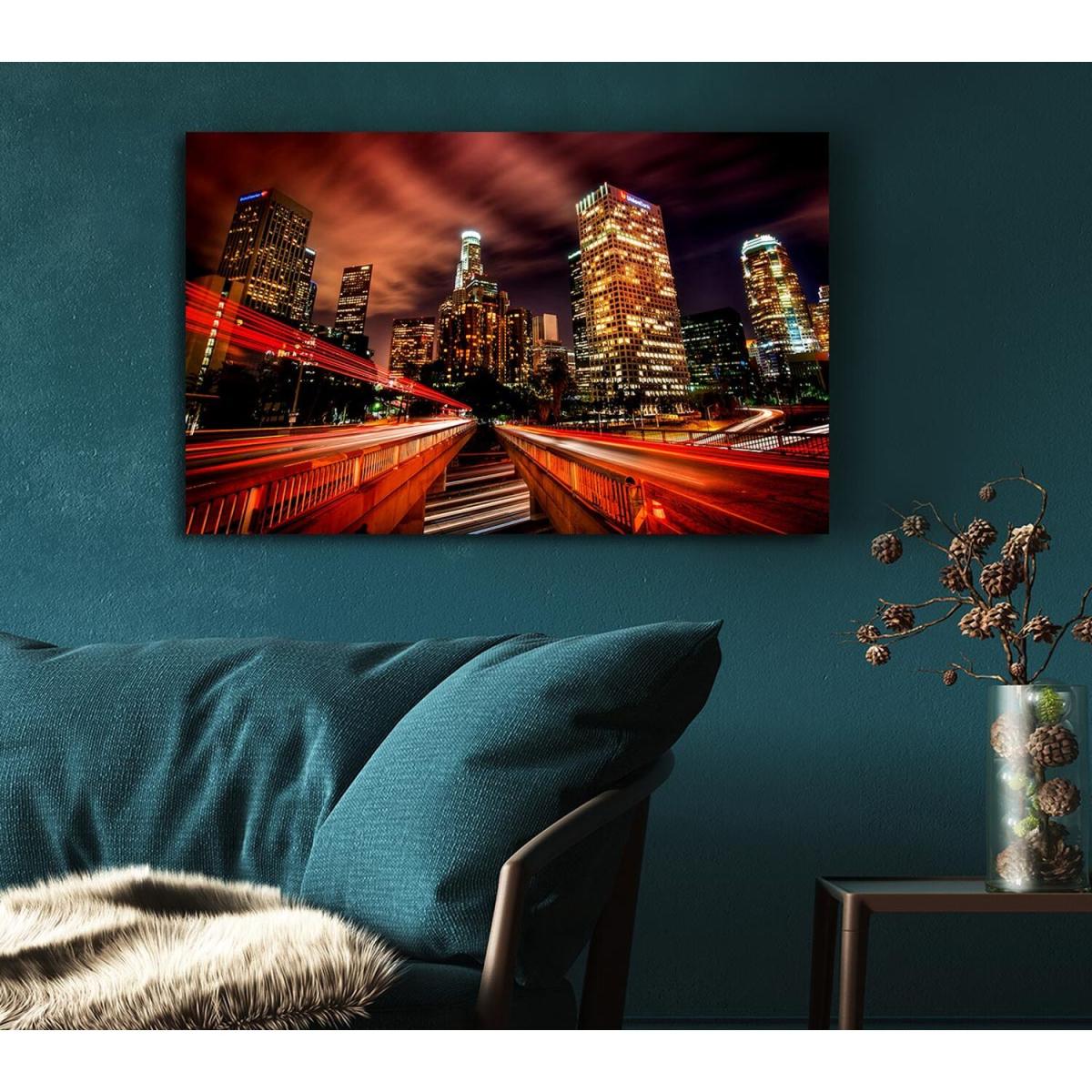 Downtown Los Angeles At Night Canvas Print Wall Art - Yellow / 50.8cm – image 4