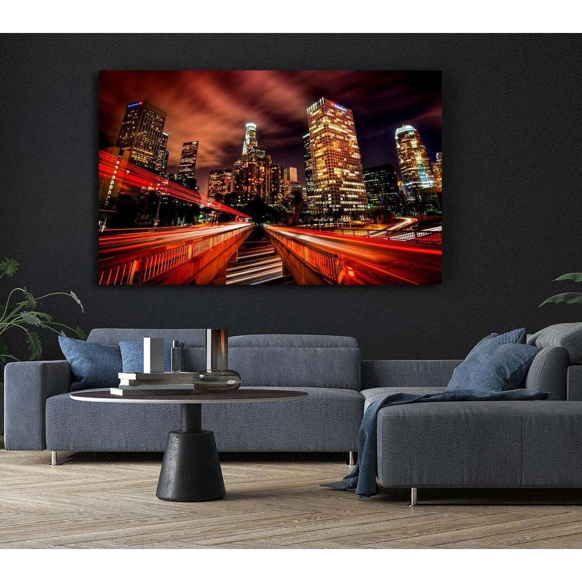 Downtown Los Angeles At Night Canvas Print Wall Art - Yellow / 50.8cm – image 5