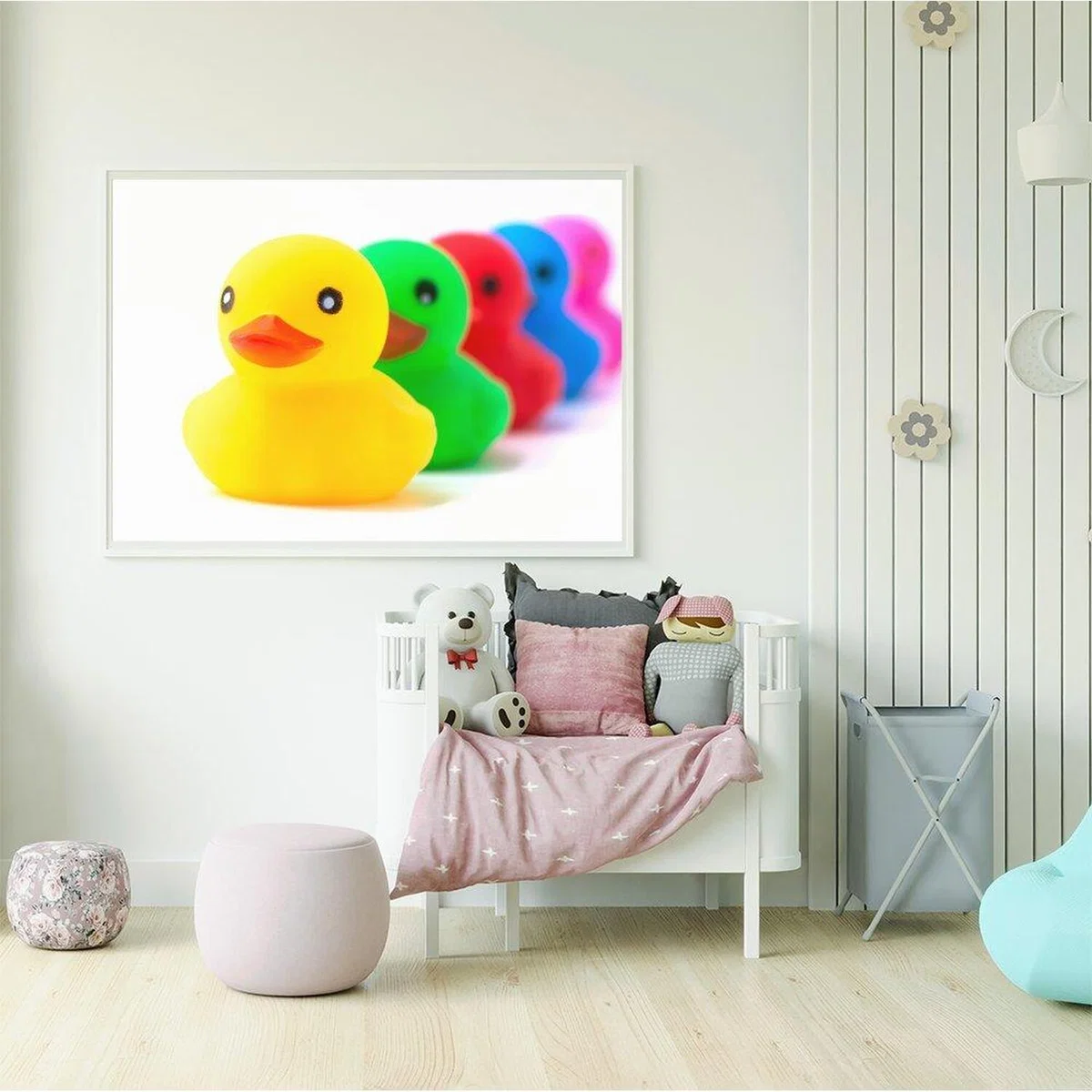 Colourful Ducks In A Row Art Print - Yellow / 42cm – image 1