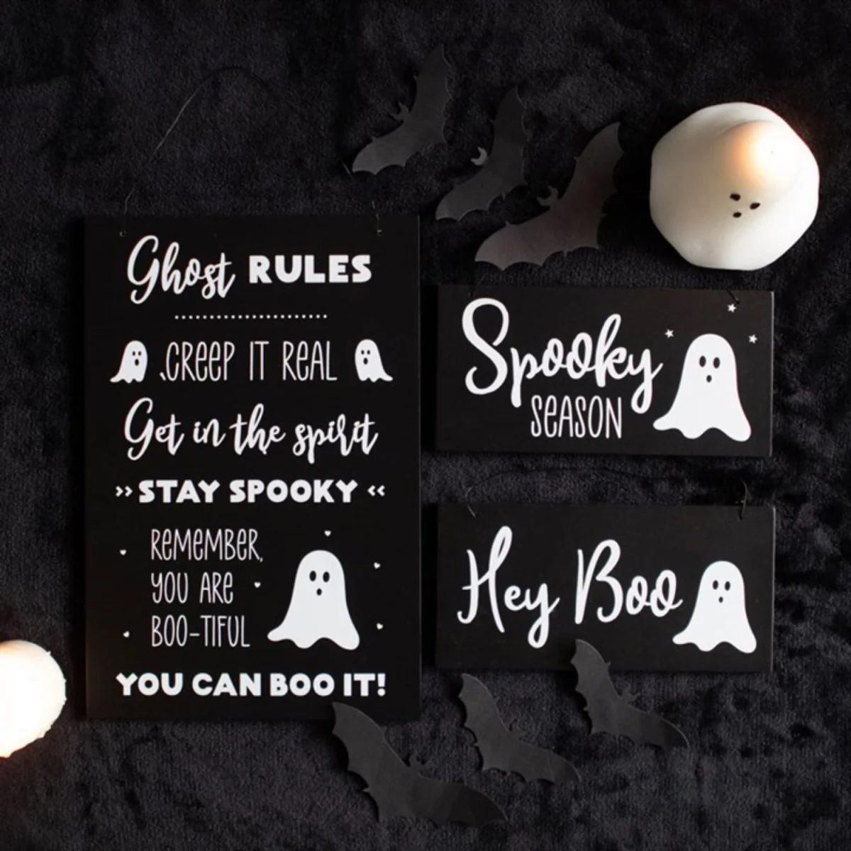 Set of 2 Halloween Ghost Signs Hey Boo & Spooky Season Decor - Black – image 5