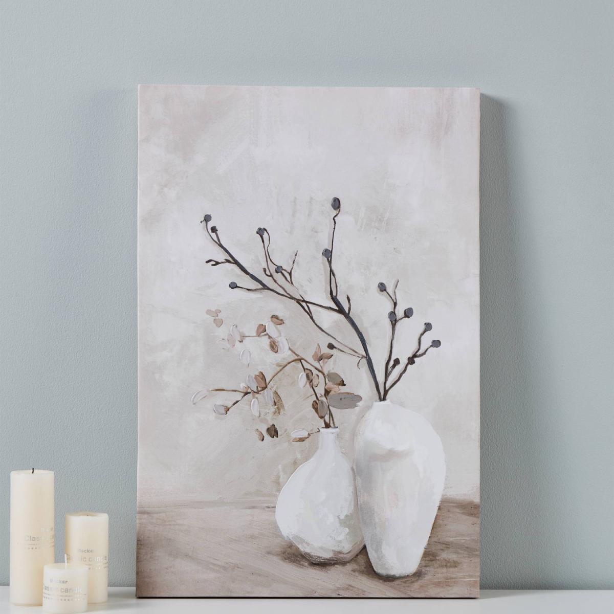 EGLO Jerantut Neutral Printed Canvas With Painted Vases - Beige, White – image 3