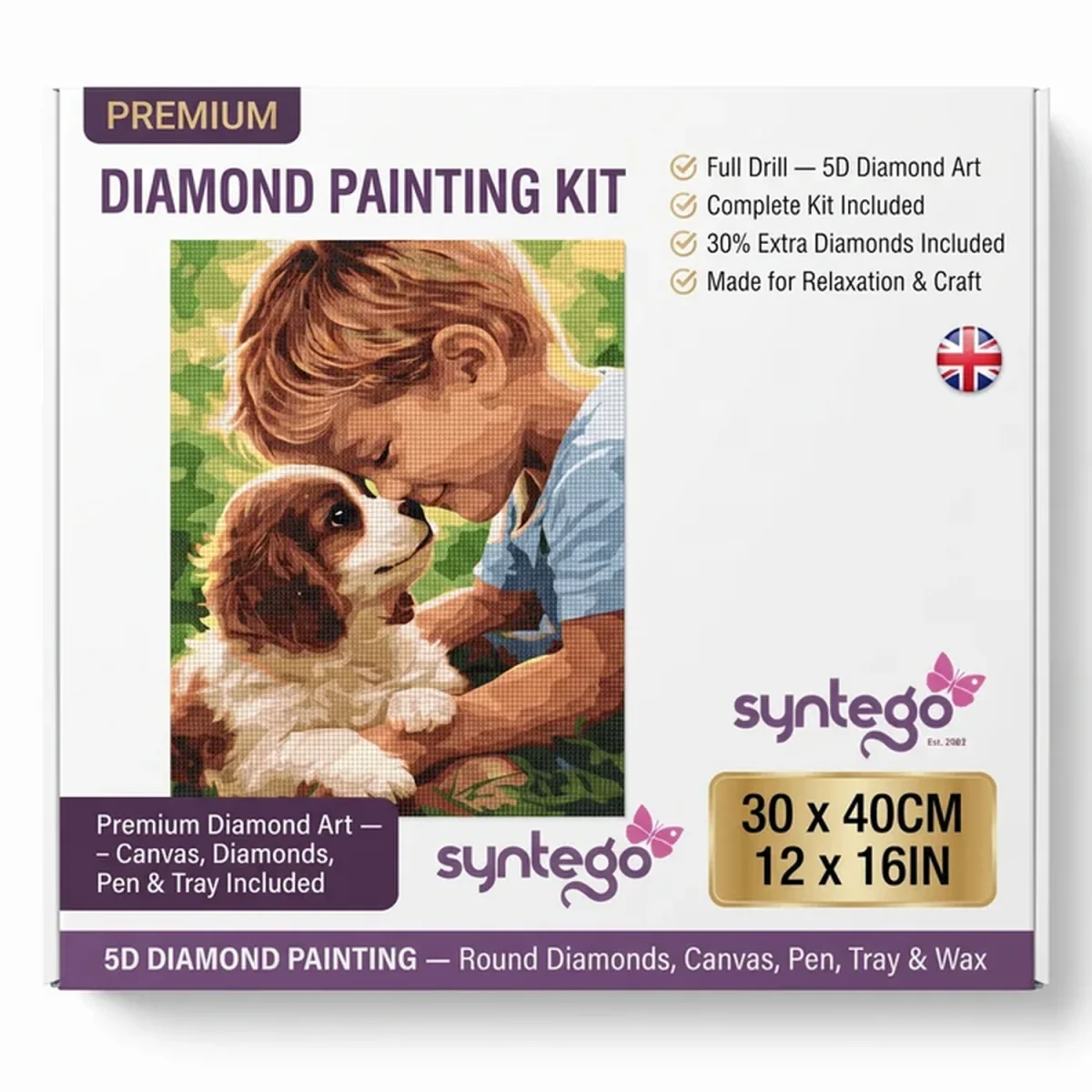 Cute Little Boy and Cavalier Pup 5D DIY Diamond Painting Kit - Multi – image 2