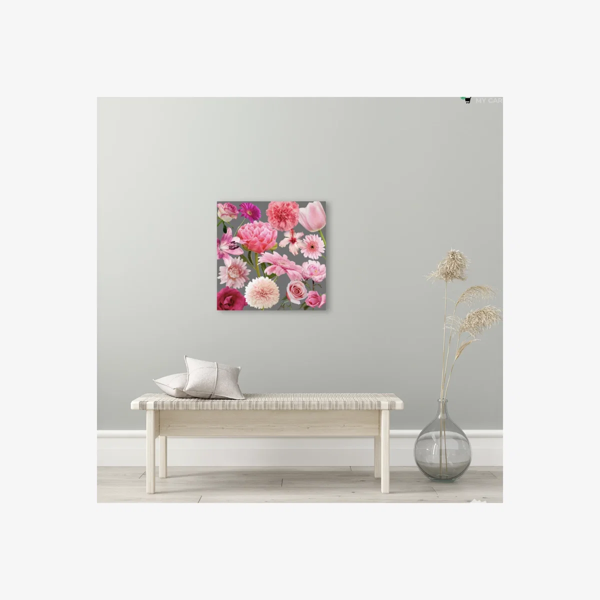 Pink Flowers Canvas Print - Grey