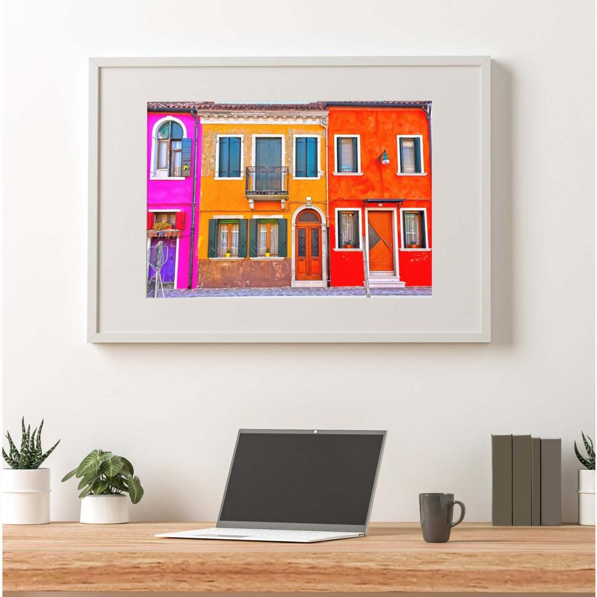 Colourful Houses In Burano, Venice, Italy Art Print - Blue / 42cm