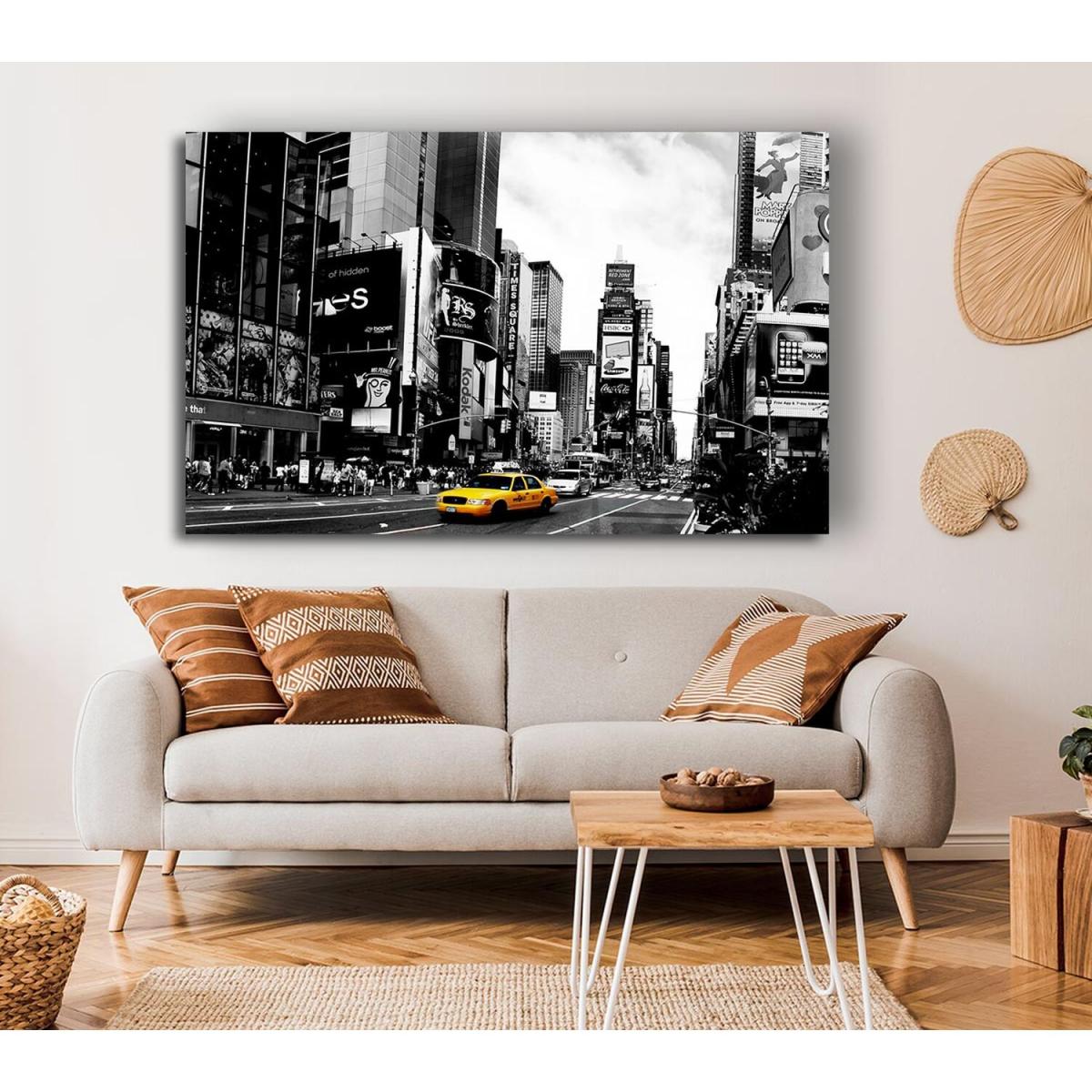 Broadway Yellow Cab B n W Canvas Print Wall Art - Yellow / 50.8cm – image 4