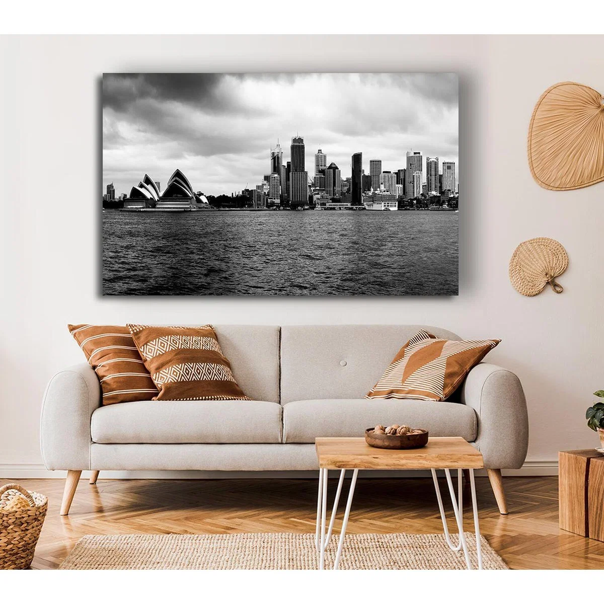 Australia Sydney River View B n W Canvas Print Wall Art - Yellow / 66.04cm – image 4