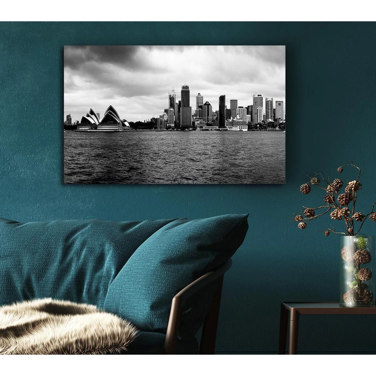 Australia Sydney River View B n W Canvas Print Wall Art - Yellow / 66.04cm – image 5