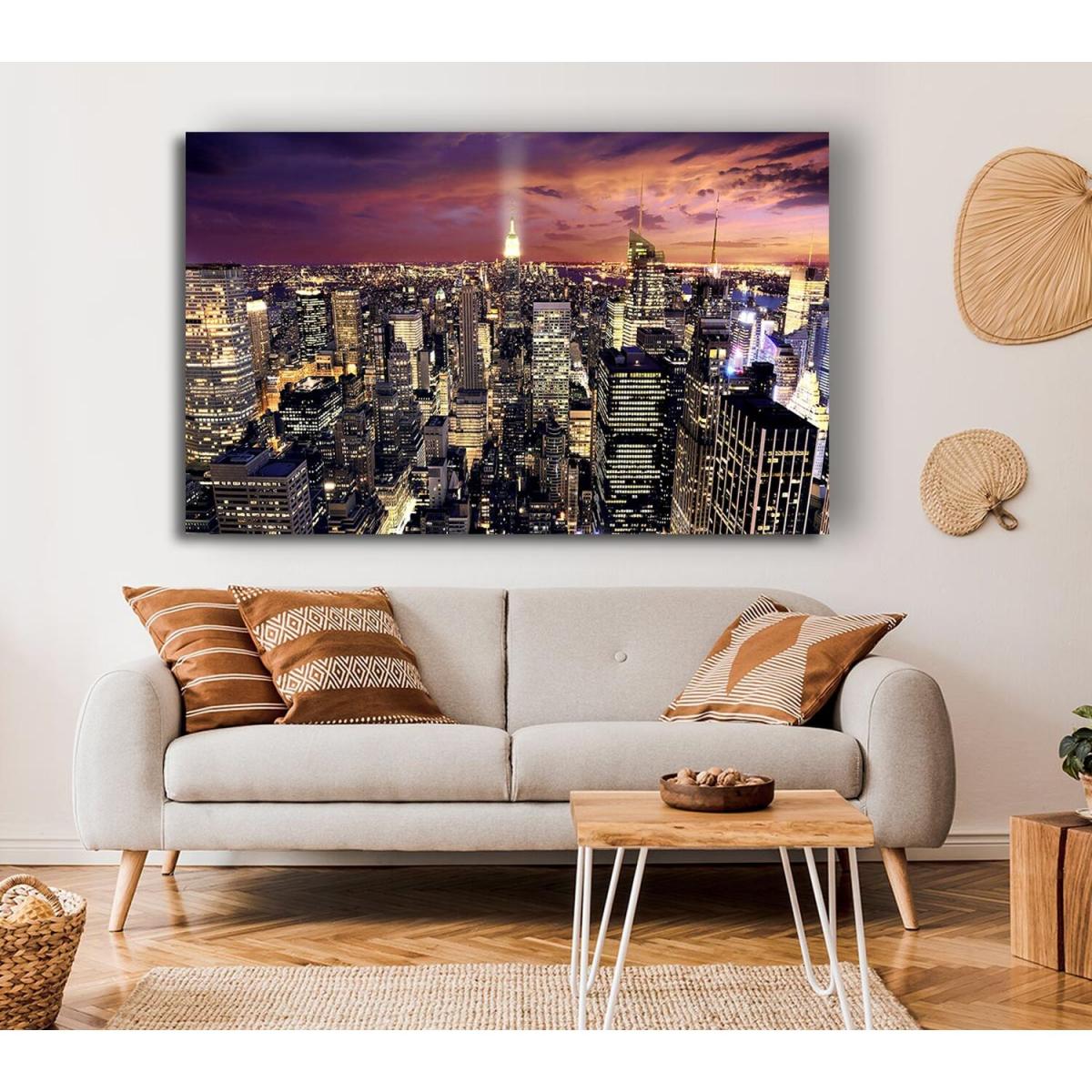 Manhattan Aerial View At Night Canvas Print Wall Art - Yellow / 35.56cm – image 4