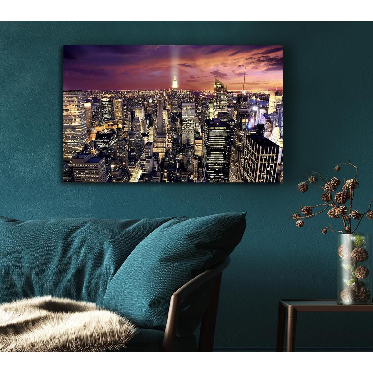 Manhattan Aerial View At Night Canvas Print Wall Art - Yellow / 35.56cm – image 5