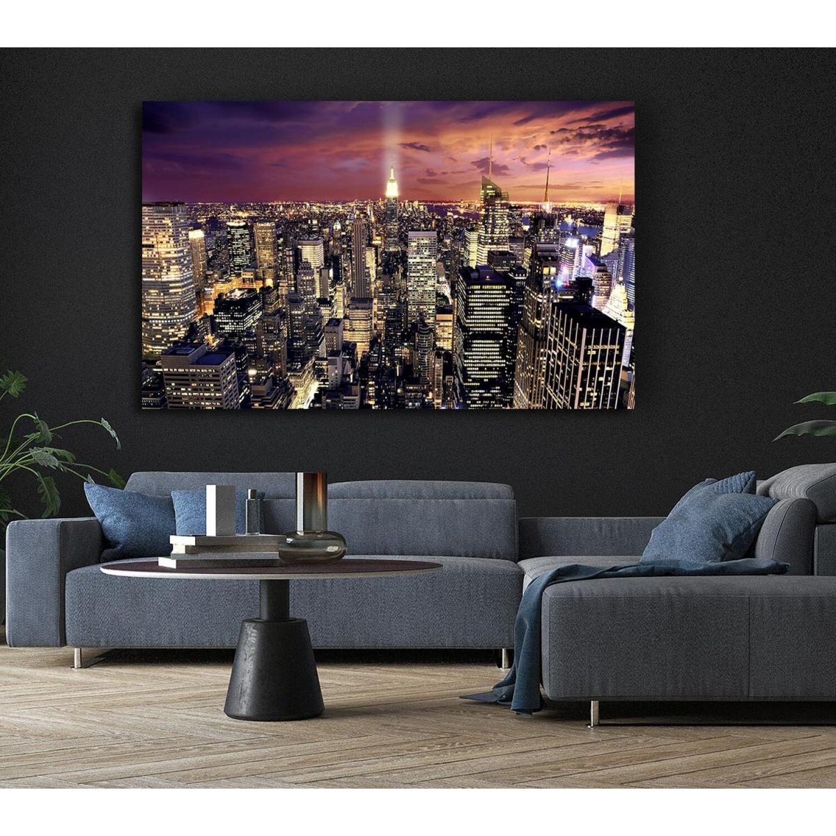Manhattan Aerial View At Night Canvas Print Wall Art - Yellow / 35.56cm – image 6