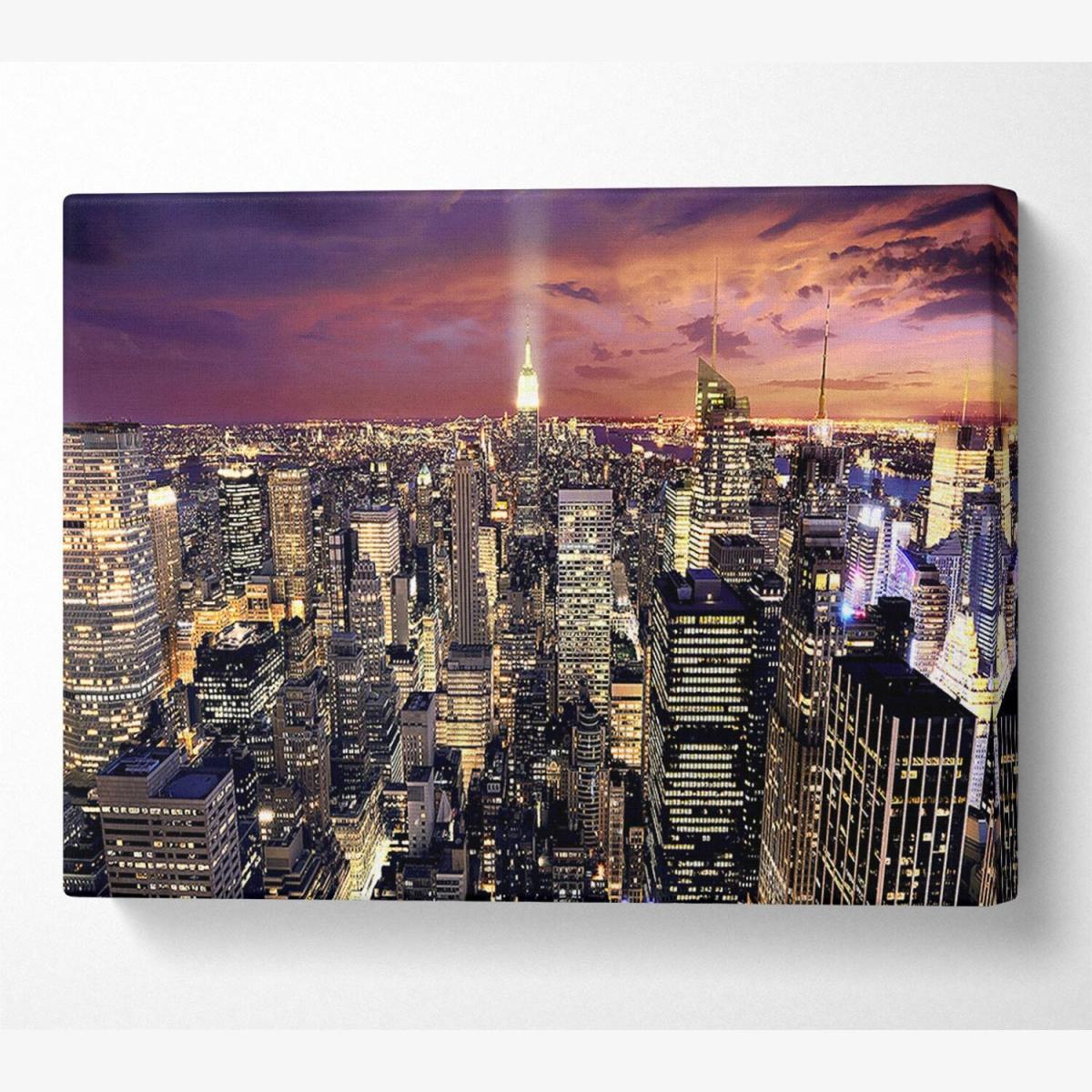 Manhattan Aerial View At Night Canvas Print Wall Art - Yellow / 35.56cm – image 1