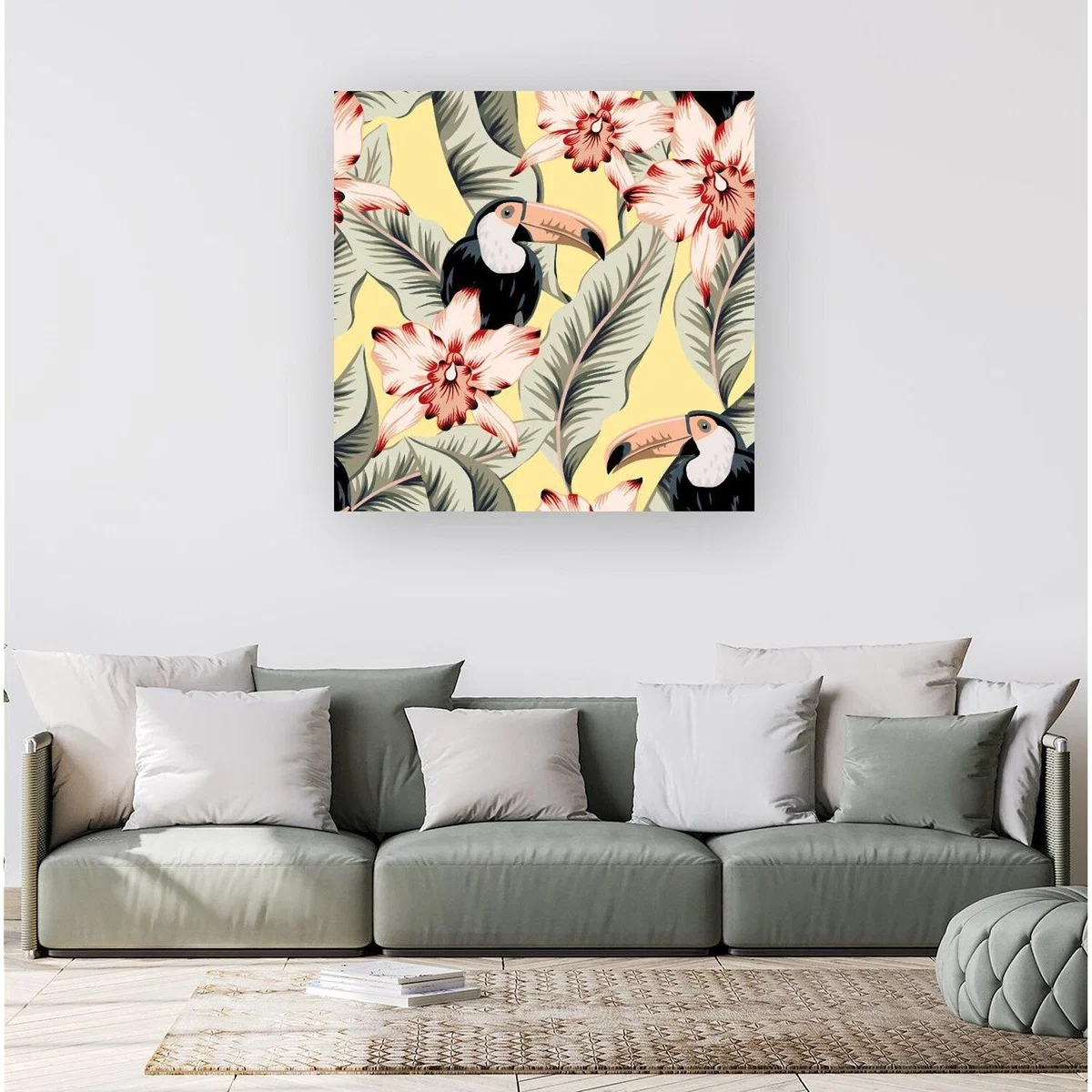 Toucans, Orchids And Palm Leaves Canvas Print - Yellow / Medium – image 3