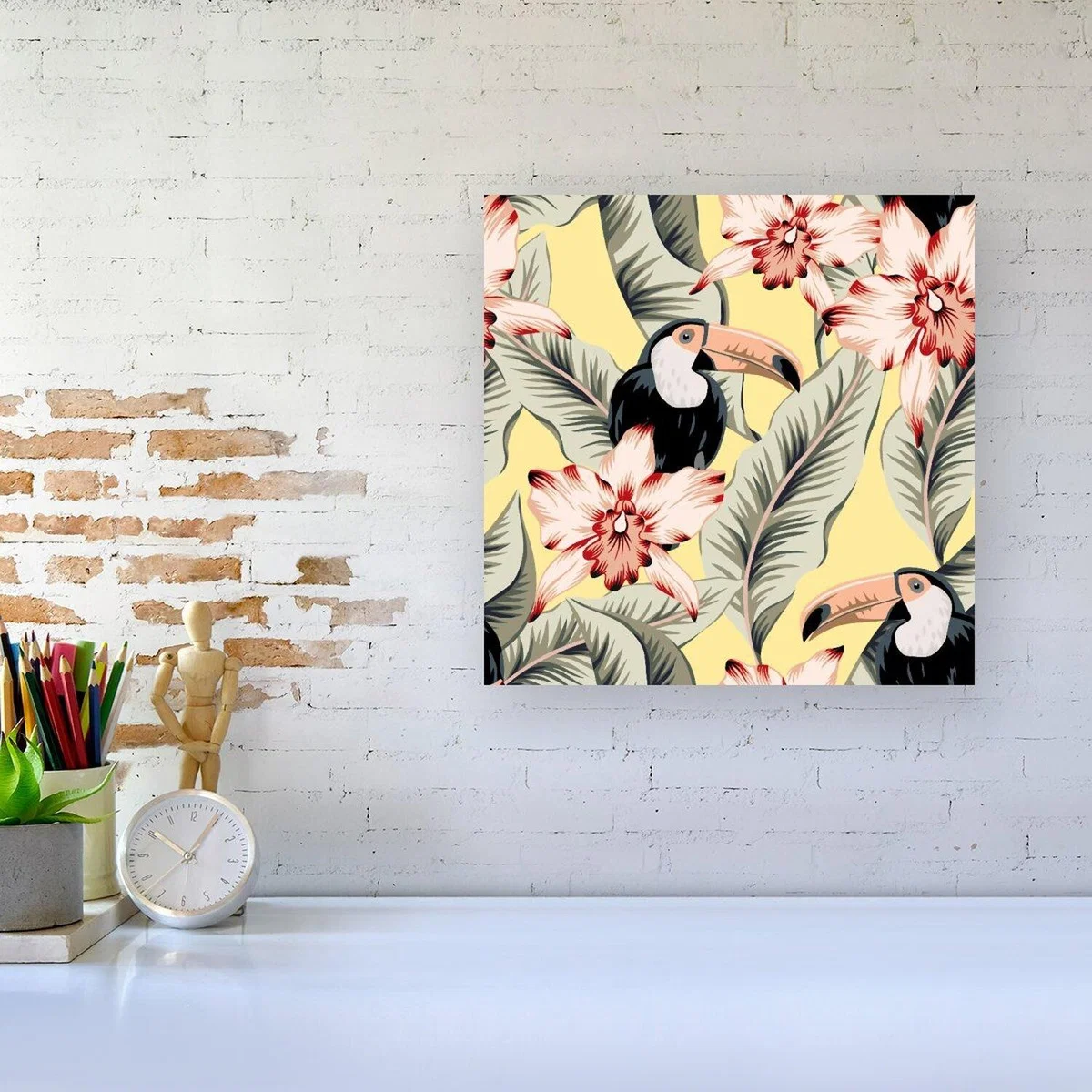 Toucans, Orchids And Palm Leaves Canvas Print - Yellow / Medium – image 1