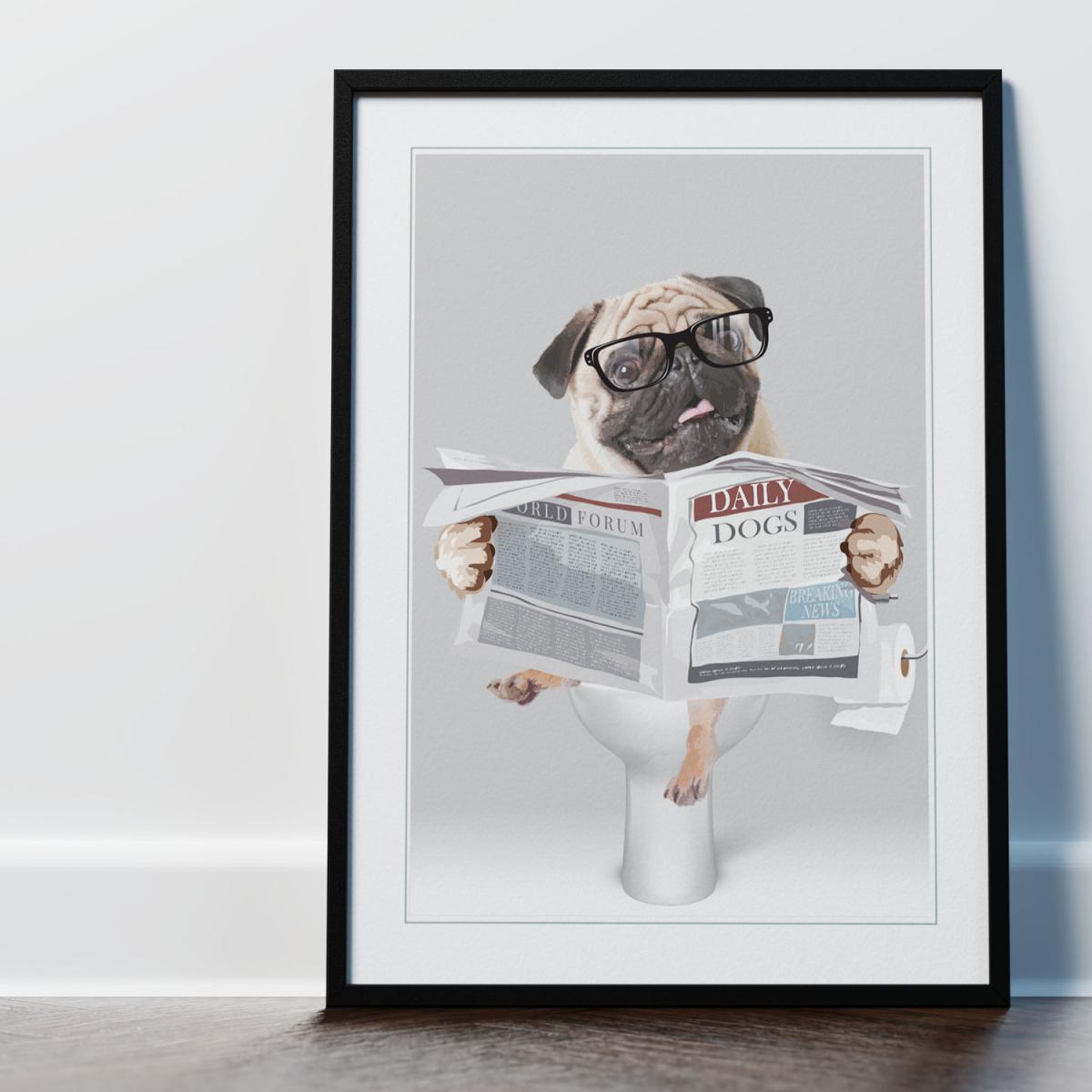Pug on the Toilet Framed Wall Art Print - Black Frame – image 3