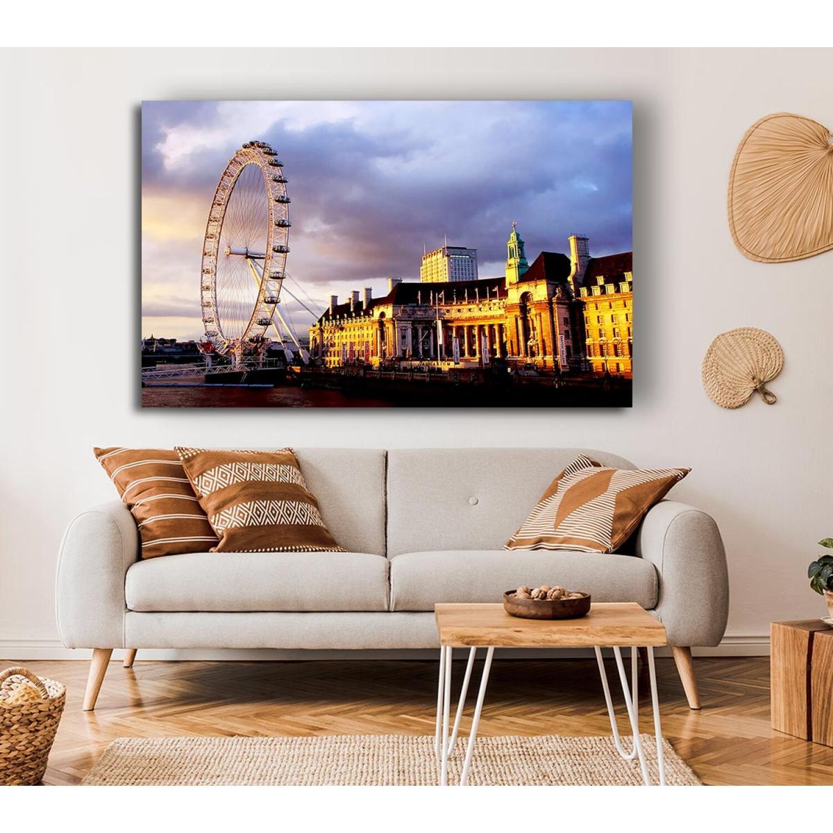 London Eye Morning Light Canvas Print Wall Art - Yellow / 81.28cm – image 4