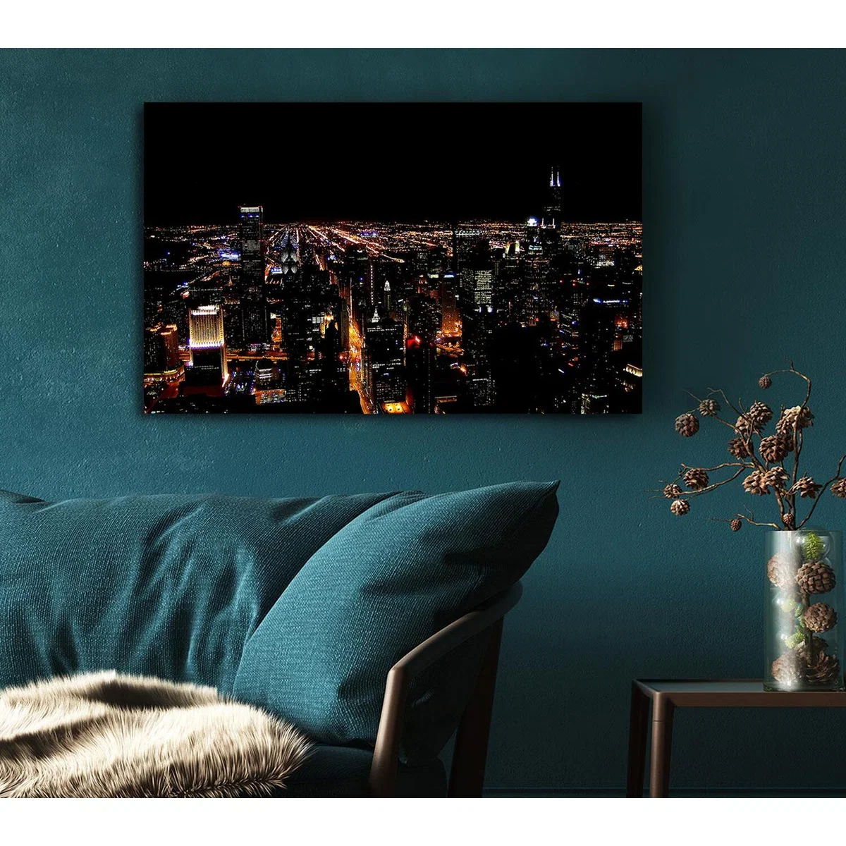 Ariel View Of The Night City Canvas Print Wall Art - Yellow / 81.28cm – image 5