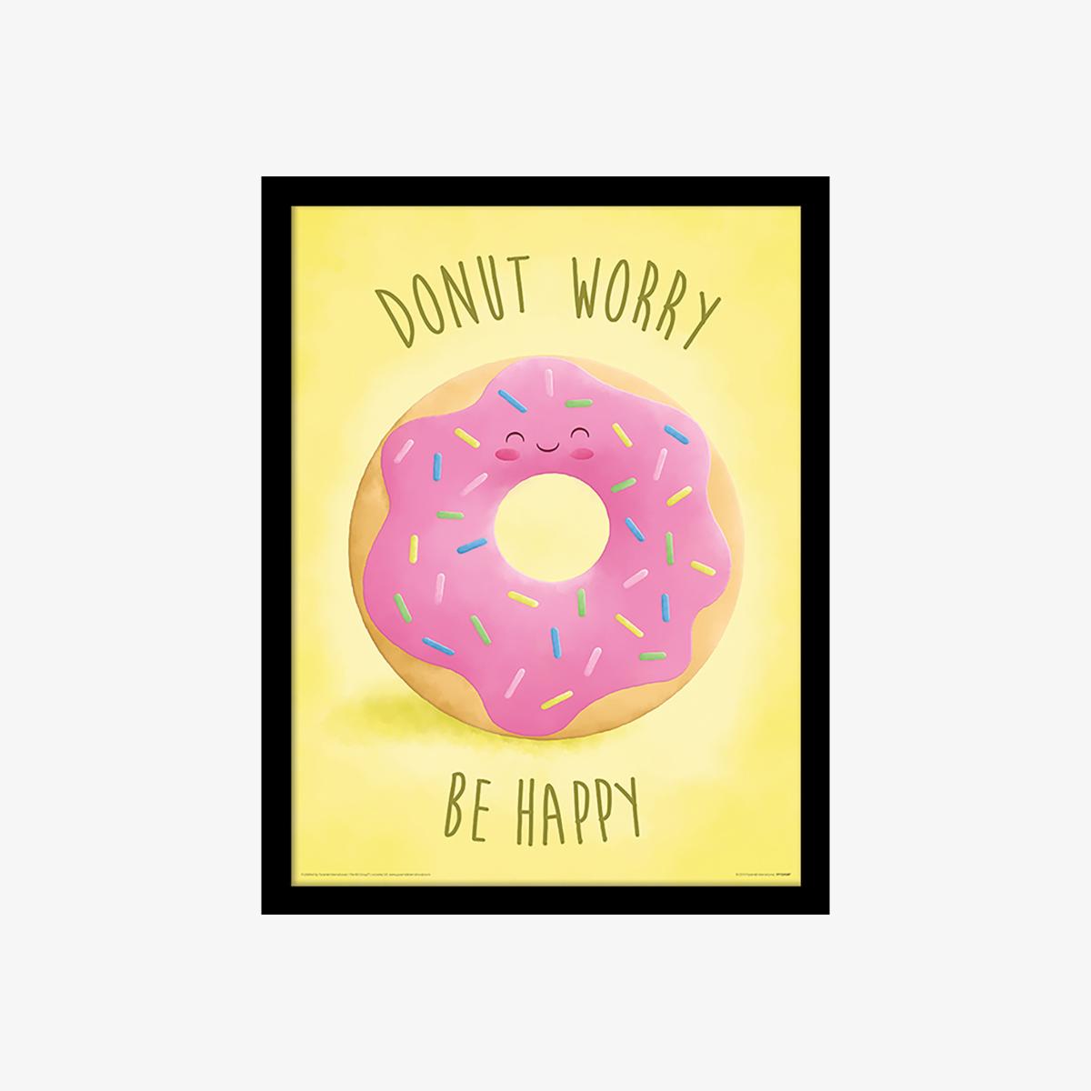 Donut Worry Be Happy Framed Print - Black