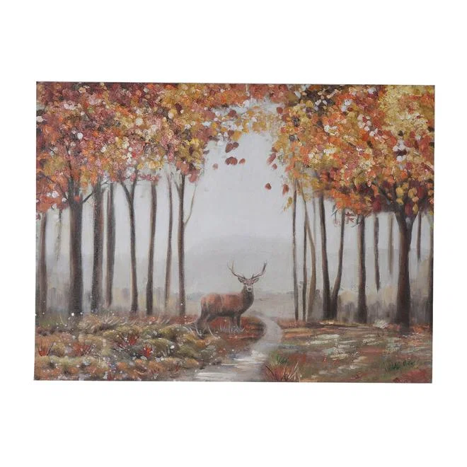 Hand Painted Forest Stag Scene Canvas – image 1