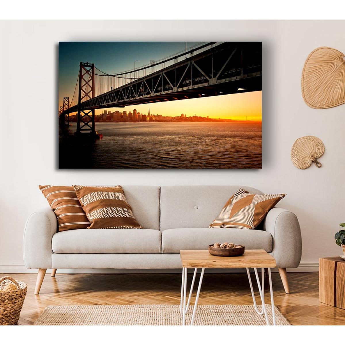 Downtown Bay Bridge Canvas Print Wall Art - Yellow / 50.8cm – image 3