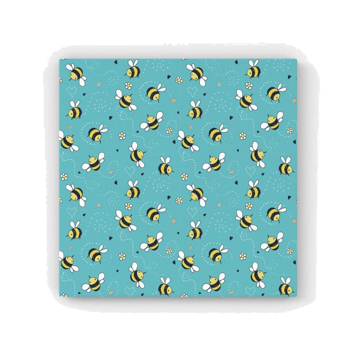 Hand Drawn Busy Bees HD Metal Print - Blue / 56cm