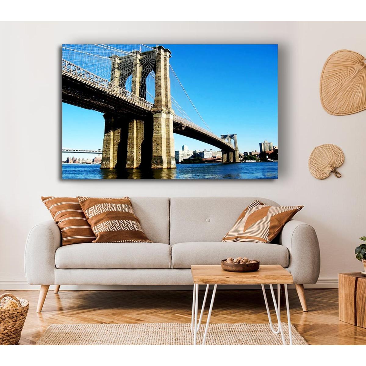 Brooklyn Bridge By Day Canvas Print Wall Art - Yellow / 66.04cm – image 4