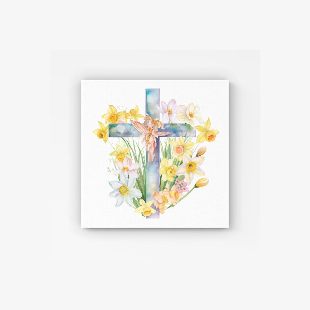 Easter Cross with Daffodils Watercolour HD Metal Print - Yellow / 40cm