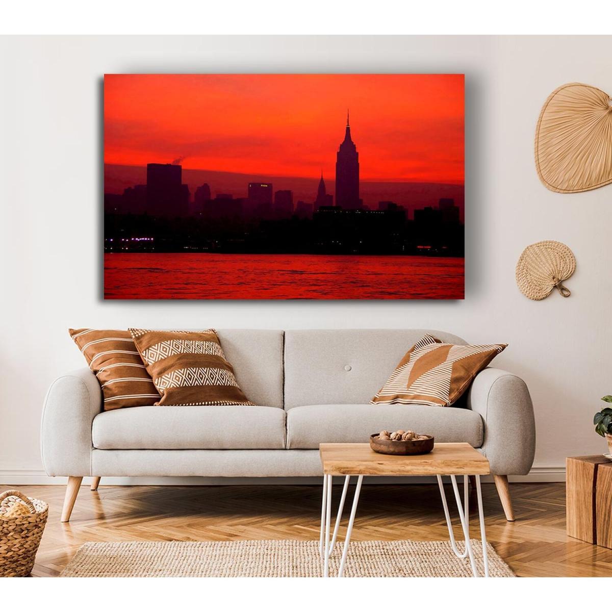 Empire State Red City Canvas Print Wall Art - Yellow / 35.56cm – image 4