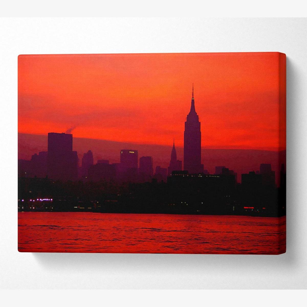 Empire State Red City Canvas Print Wall Art - Yellow / 35.56cm – image 1