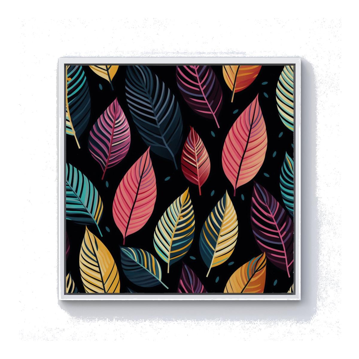 Colourful Leaves Pattern Canvas Print - PInk / White Frame / 40.6cm