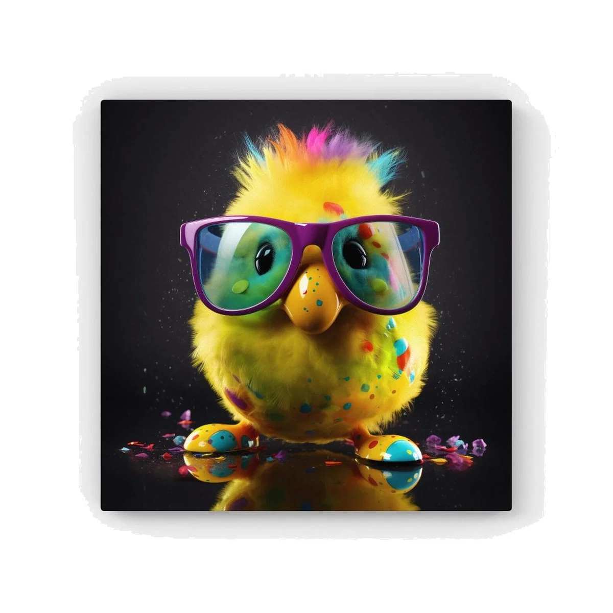 Funky Easter Chick With Glasses HD Metal Print - Yellow / 30cm