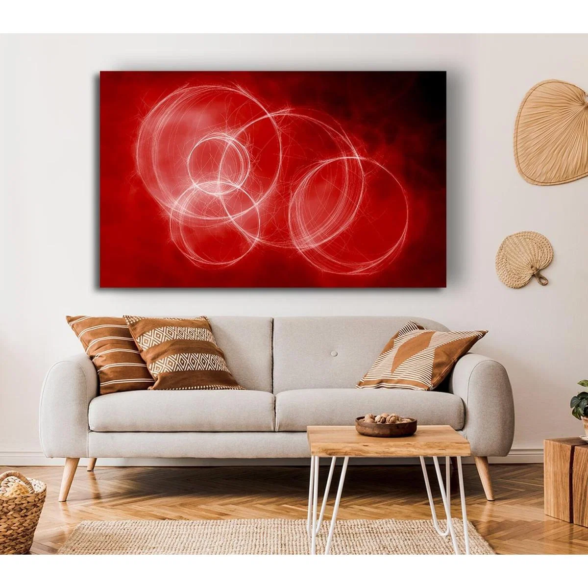 Smoke Rings Red Canvas Print Wall Art - Yellow / 81.28cm – image 3