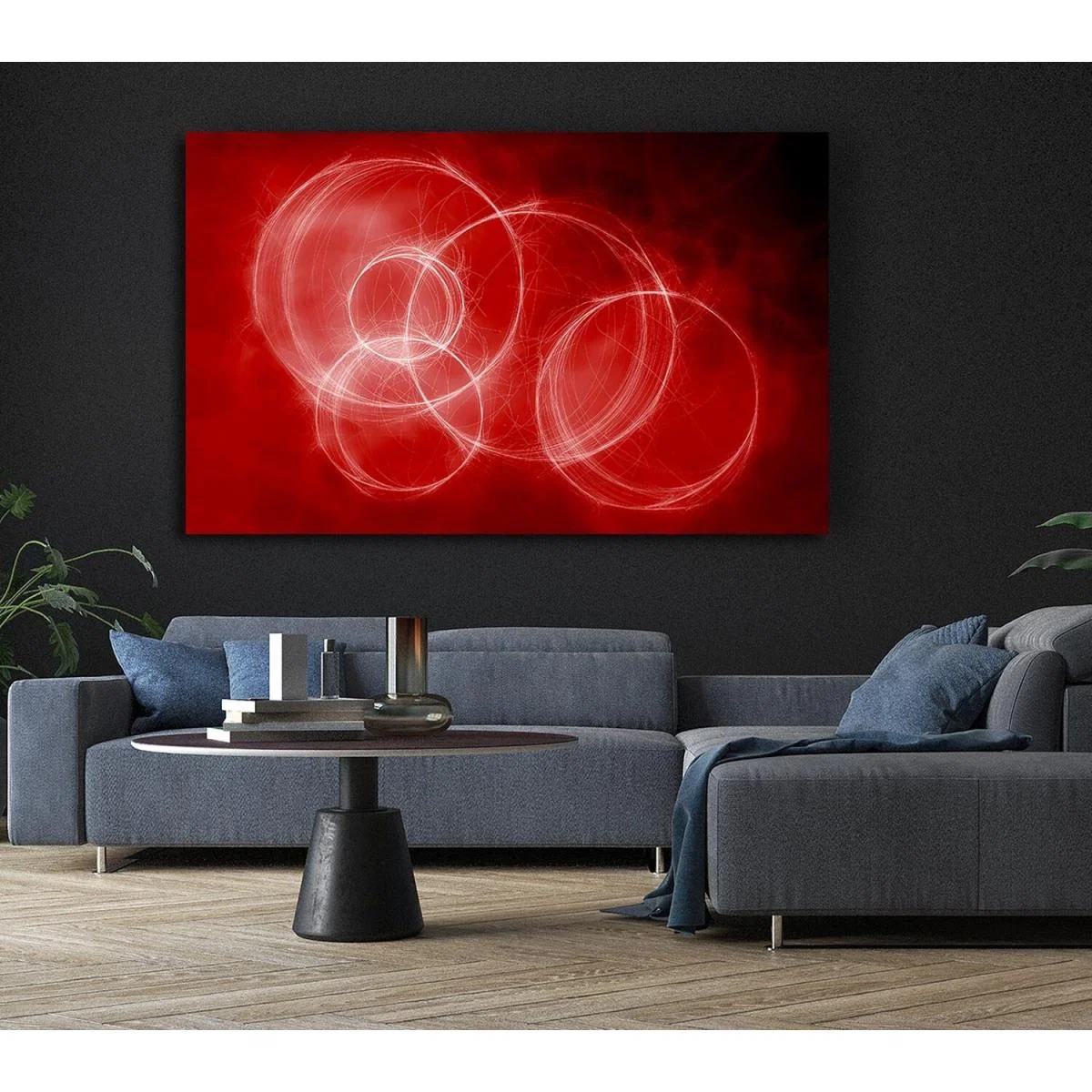 Smoke Rings Red Canvas Print Wall Art - Yellow / 81.28cm – image 5