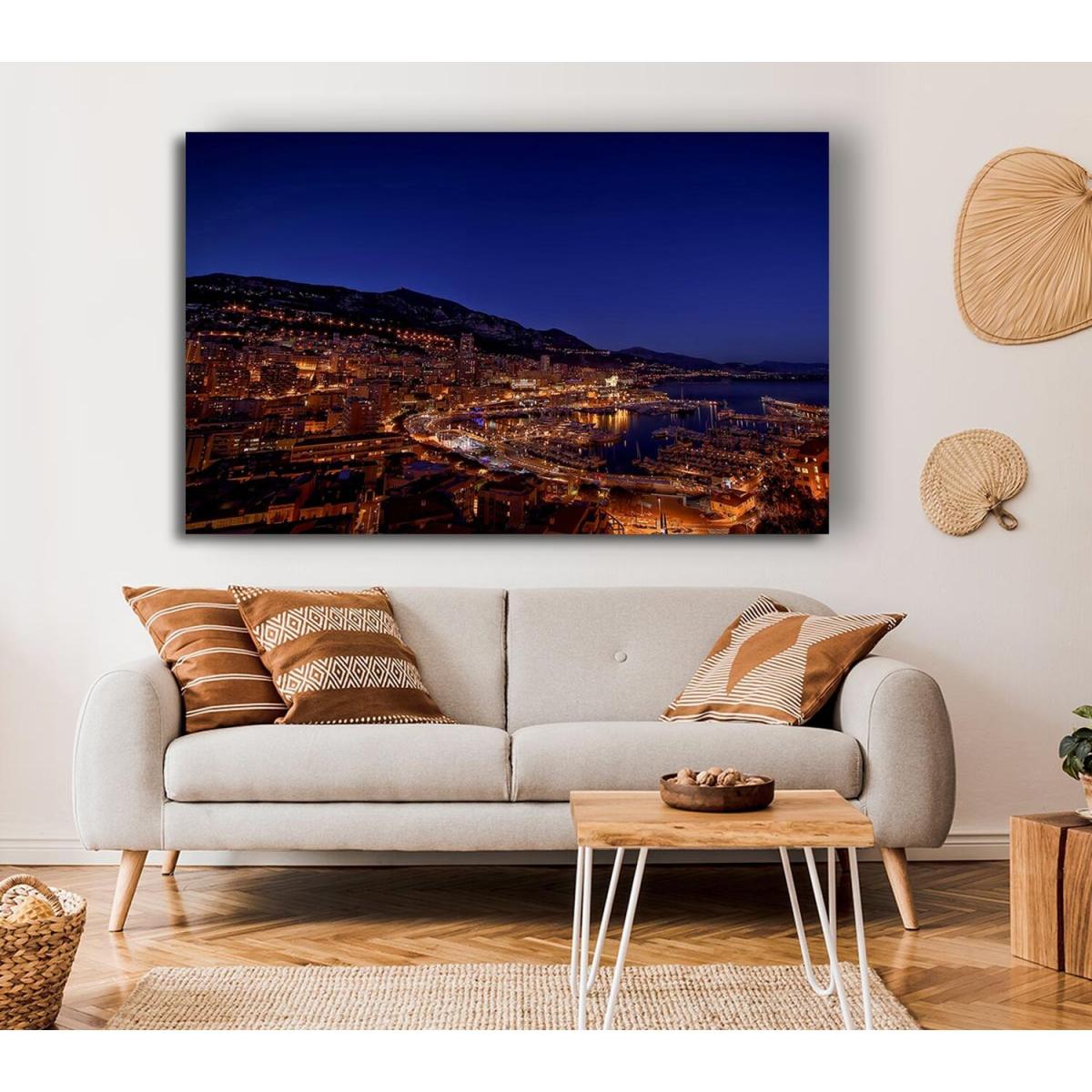 Monte Carlo Night Lights Canvas Print Wall Art - Yellow / 35.56cm – image 4