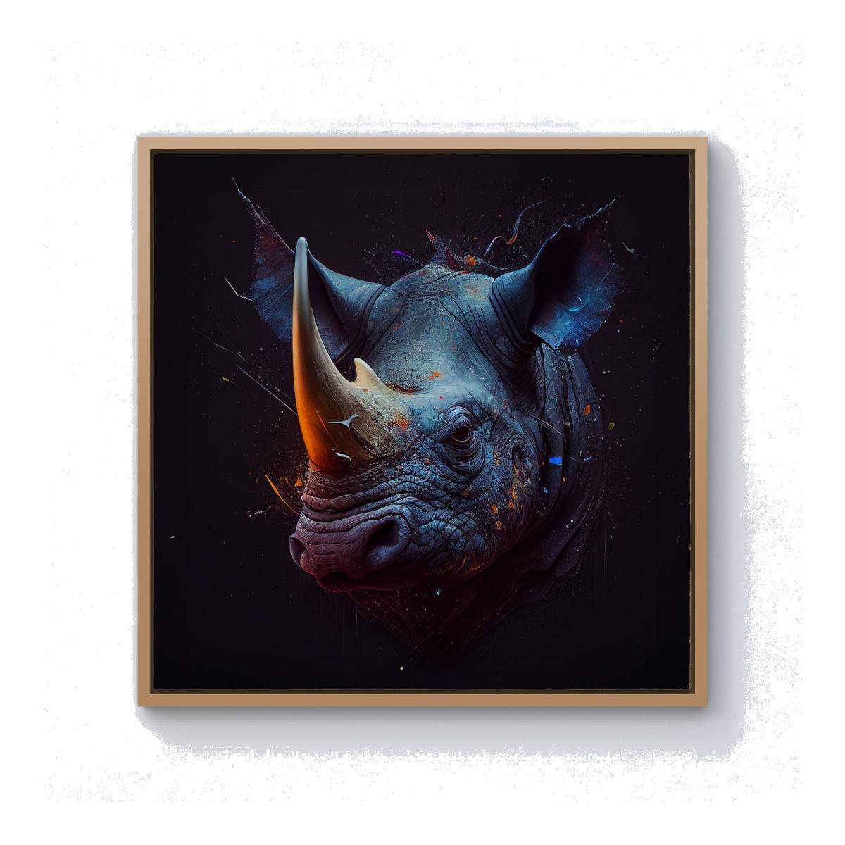 Rhino Face Splashart Canvas Print - Grey / Pine Frame / 101.6cm